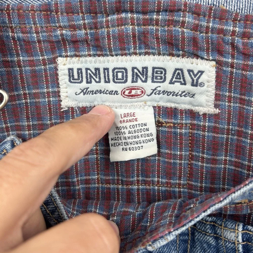 Vintage 90s Unionbay Kids L Denim Overalls Plaid Carpenter Grunge Boys Girls